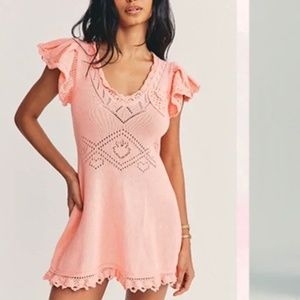 LoveShackFancy Fresno Crochet Knit Strawberry Mini Dress